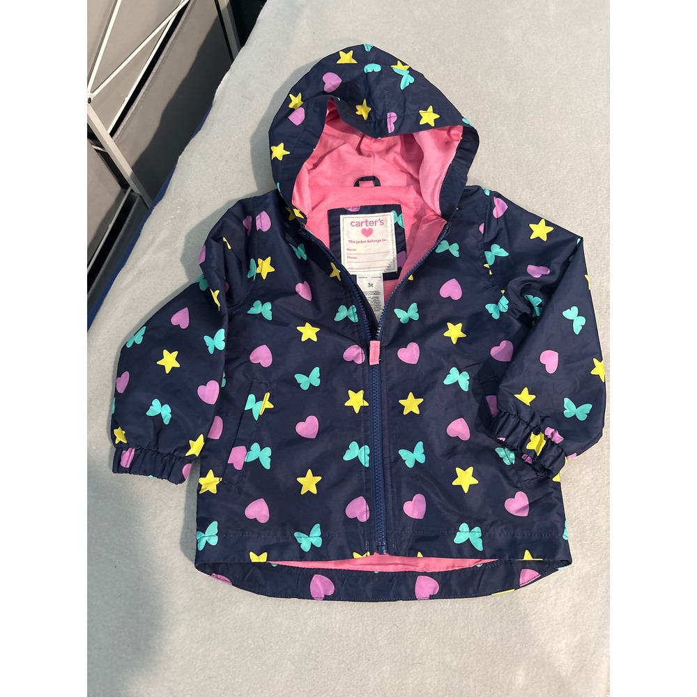 Carters Toddler Girls Navy Blue Heart Star Butterfly Fleece Lined Jacket 3T